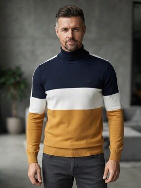 VINTAGE Giorgio Armani Ittiere Cashmere Blend Colorblock Turtleneck Sweater